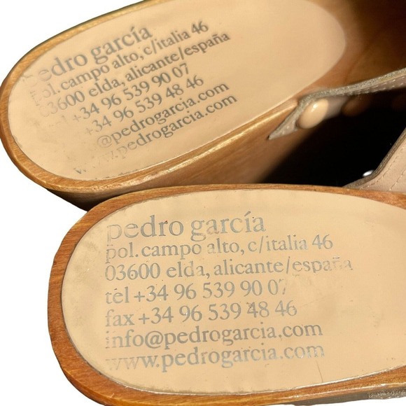 Pedro Garcia Clog Wood Platform Wedge Peep Toe Tan Slip On Size 38 - Picture 2 of 8